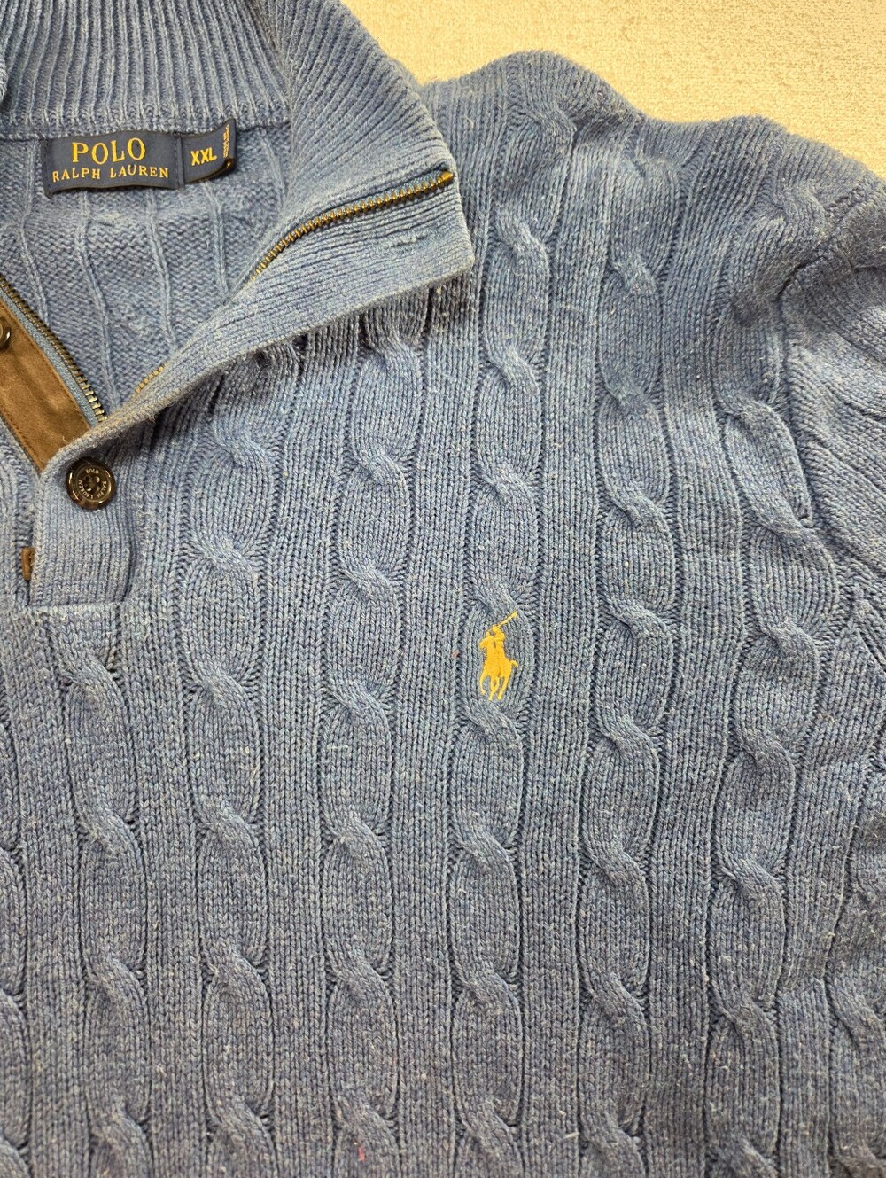 Polo Ralph Lauren XXL Blue Cable Knit 1/4 Zip Silk Sweater - Picture 3 of 7